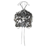 Fongt Spring And Summer New Women's Fashion Sexy Hanging Neck Back Sequined Small Vest Woman-Outfit