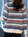 Striped Knit Cardigan Slim Elegant Knitwears Coat Casual Soft Malhas Casaco V-neck Tops Jackets New Woman Sweater