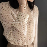 Women's Chiffon Dot Print Shirt Spring Fall Korean Loose 4xl Casual Blouses Chic Camisas Elegant Long Sleeve Pullover Tops