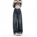 Fongt Wide-Leg Jeans Women's Fall 2023 New High Waist Show Thin Loose Design Feeling Straight Tube Floor Pants-Outfit