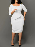 Fongt Women's 2025 New Fashion Solid Color Bag OL Tongle Pencil Dress