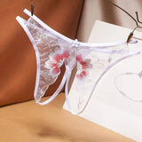 sexy temptation women's G-String transparent mesh embroidery sexy thong open file free off low waist t pants G-String