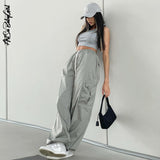 Wide Leg Pants Women Trousers Streetwear Y2K Clothes Loose Drawstring Pockets Cargo Pants Straight High Waist