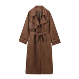 Fongt Women's Clothing Explosion Card Color Double Buckle Collar Artificial Leather Coat Trend