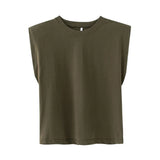 New Summer Women Tops shoulder pads Sleeveless tank 95% cotton pullover basic style Casual Femme T- shirts Ropa