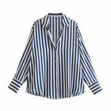 Fongt Women's Clothing In Autumn 2025 20 Color Buff Silk Densate V Collar Long-Sleeved Striped Vertical Shirt
