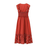Fongt Women's New Three-Color Printing To Take Waist Dress 146