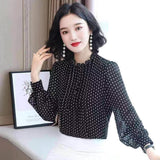 Women's Chiffon Dot Print Shirt Spring Fall Korean Loose 4xl Casual Blouses Chic Camisas Elegant Long Sleeve Pullover Tops