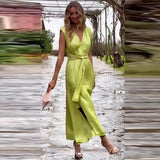 Fongt 2024 Summer New Women's Pure Desire Wind V-Neck Sleeveless Waist Elegant Dress-Outfit