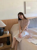 Style Three-Dimensional Bow-Tie Short-Sleeved Sweater Women's 2024 Spring New Sweet Jacket Short-Style Knitted Blouse-Outfit