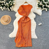 Fongt Folded Dress Design Irregular Lotus Leaves Side To Receive Waist Repair Bright Silk Pressure Folds