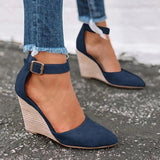 Wedges Women Sandals Summer Fashion Buckle Solid Pointed Sweet Casual Office Party Wedding Shoes Plus Size Ladies