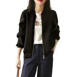 Fongt Sense Cross Strip Long Sleeve Jacket Standing Collar Baseball Uniform Women's Fall 2024 New Space Cotton Black Coat-Outfit