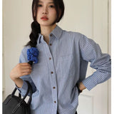 Fongt And Autumn Striped Long-Sleeved Shirt With Loose Belly Tops 2025 New Thin Casual Age-Red Shirt Wear