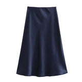 2024 New Elastic Waistline Simple Full-Color Satin Full-Length Skirt-Outfit
