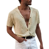 Fongt Men Casual Short Sleeve Top Knit Single Breasted Gentleman Cardigan Men's Turtleneck