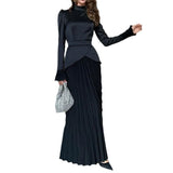 Fongt Autumn New Solid Fashion Splicing Design Round Collared 100-Folded Dress Girl