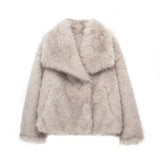Fongt / Winter 2023 New Women's Lapel Long Sleeve Artificial Fur Press Button Cardigan Loose Short Coat 436024-Outfit