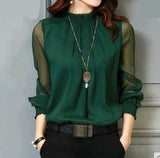 Fongt Spring And Summer New Lace Chiffon Coat Large Size Women's Mesh Yarn Leaf Side Long-Sleeved Bottom Shirt Shirt