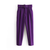 Fongt 2025 New 褶皱 Multi-Colored Harun Pants Casual Solid-Colored Small-Footed Women's Trousers Belt