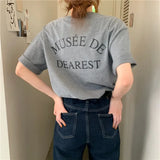 Fongt New 2024 Korean Version Simple Back Letter Print Short-Sleeved T-Shirt Women's Loose Round Collar With A Bottom