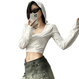 Fongt Summer New Women's Fashion Sexy Solid Color Folding Hood Repair Waist Open Umbilical Sunscreen