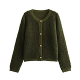 Fongt The Autumn Of 2025, The New Women's Button Trim Yarn Knitted Round Collar Women's Coat
