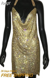 Crystal Rhinestone Drape Backless Dress 2023 NEW Mesh Sequin Bodycon Club Halter 2 Slits Evening Party Christmas Mini