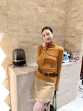 Fongt Xixi 2025 Autumn New White Standard Long Sleeve High-Neck Knitted Top Sweater Women 89612