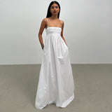 Fongt Summer New Women's Solid Color Slings To Take Long Dress Sleeveless Casual Comfortable Skirt