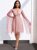 Fongt With Belt Women's Summer New Fashion Elegant V-Neck Cape Dress