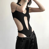 Fongt Summer Women's New Solid Color Sexy Hottie Fashion Hollow Splicing Repair Slim Thin Dressing