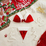 Red Velvet Bowknot Fur Bra And Panty Lingerie Set-Outfit