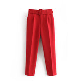 Fongt 2025 New 褶皱 Multi-Colored Harun Pants Casual Solid-Colored Small-Footed Women's Trousers Belt