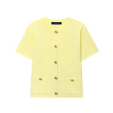 Fongt New Small Fragrant Wind Round Neck Bag Decoration Buckle Design Short-Sleeved Knitted Coat 6427031