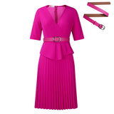 Fongt Women's 2025 New Fashion Plus-Size Temperament Tongle V-Neck Pressure Folding African Dress