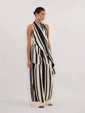 Fongt Eastern Women's Fashion Casual Elegant Bare Back Set Striped Broad Leg Pants