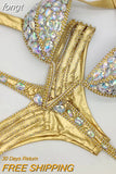 Deep V Bustier Open Straps Paded Bikini Sets Bling Stones Sparking Crystal Rhinestone Chain Swimwear Push Up