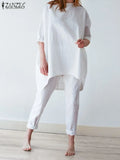 Urban Tracksuit Women Summer Pants Suits ZANZEA Two Piece Sets Casual 3/4 Sleeve Irregular Blouse Trousers Sets