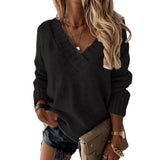 Fongt New Sweater Women's Autumn And Winter Solid Color V-Neck Long-Sleeved Knitted Shirt