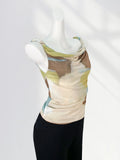 Fongt Beauty Does Not Penetrate Double Layer Mesh Gauze Dizzy Dye Kink Vest Female Summer Outside Wear Sleeveless T Shirt Inside Build Halter Jacket-Outfit