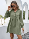 Vintage Front Button Ruffled A-line Dress Lantern Sleeve Deep V neck Solid High Street Mini Dress 2021 Autumn New