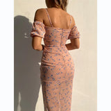 Fongt And Summer 2023 New Flower Print Wrapped Chest Irregular Sling Dress 22083-Outfit