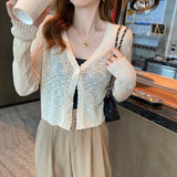 Knitted Cardigan Women's Summer Thin Short Blouse Air-Conditioned Shirt Shawl With Ice Wire Long-Sleeved Sunscreen Jacket-Outfit