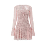 Fongt 2024 New Fashion Sexy Lace Pink Vest Horn Sleeve Halter Skirt Suit