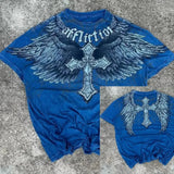 Fongt New T-Shirt Cross Wings Before And After Printing Round Neck Short-Sleeved Direct Selling Hot