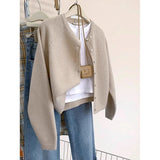 Fongt Glutinous Solid Color Simple Short Design Knitted Cardigan Women 2025 Autumn And Winter Small Man Top Sweater Jacket