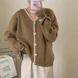 Elegant V-Collar Buckle Design Lantern Sleeves With Knitted Cardigan Autumn And Winter Korean Version Of Thin Blouse-Outfit