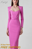 2023 New Women's V-neck Bandage Dress Sexy Full Sleeve Solid Celebrity Bodysuit Club Evening Midi Party Dress