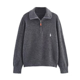 Fongt Homemade New Women's Seam Smouse Casual Embroidery Zipper Jack T-Shirt